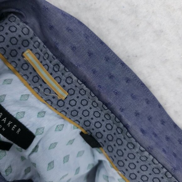 TED BAKER Blue Chambray Long Sleeve Button Down Shirt Iridescent Size M/L - Picture 9 of 10